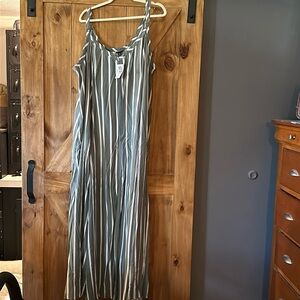 Sage green/grey with white striped traipse dress